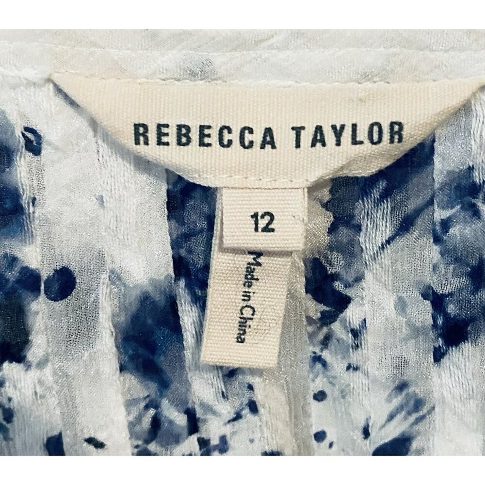 Rebecca Taylor Top Womens 12 Blue White Meteor Floral Silk Cotton Romantic Boho - Picture 5 of 8